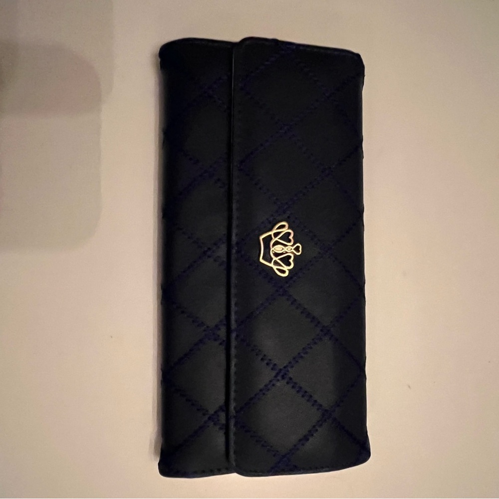 Blue Quilted Wallet with Gold Accent